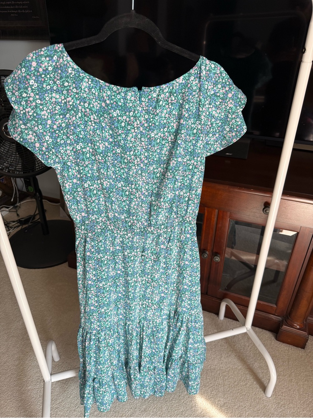 J. Crew Teal Floral A-Line Dress - Picture 2 of 6